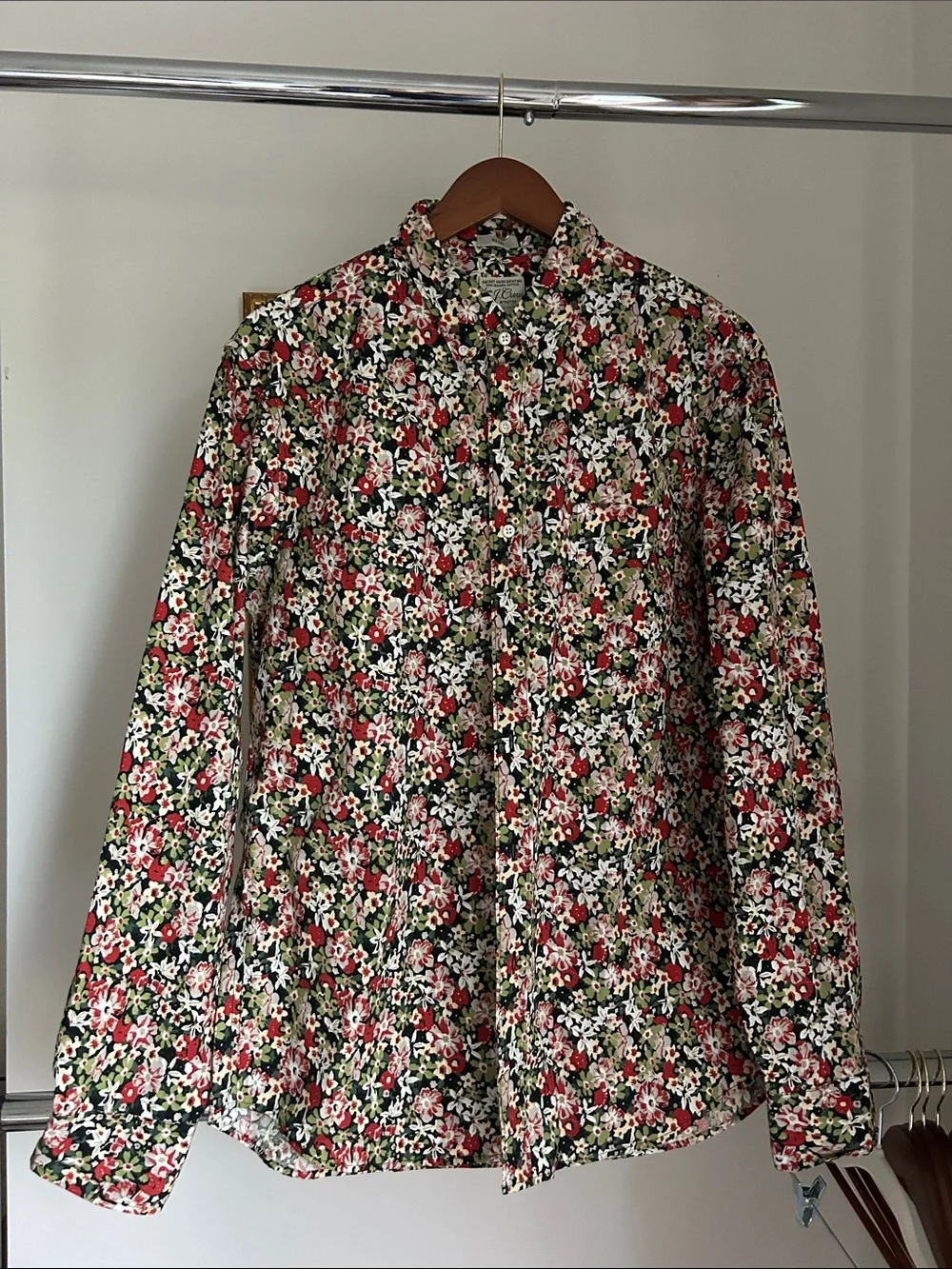 🌺 Men's L stretch long sleeve cotton red green floral button down